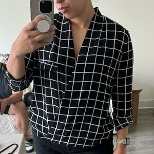 Forever 21 Black and White Grid Blouse